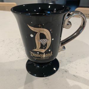 Disney Disneyland Resort Diamond Celebration Black Ceramic Coffee Mug Cup Bling
